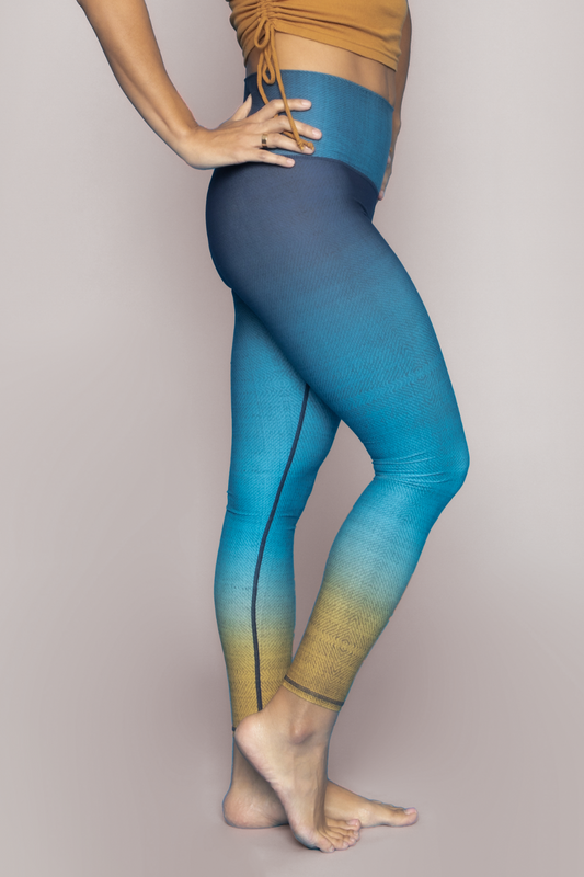 Royal Blue Ombre Leggings Women, Gradient Tie Dye Printed Yoga